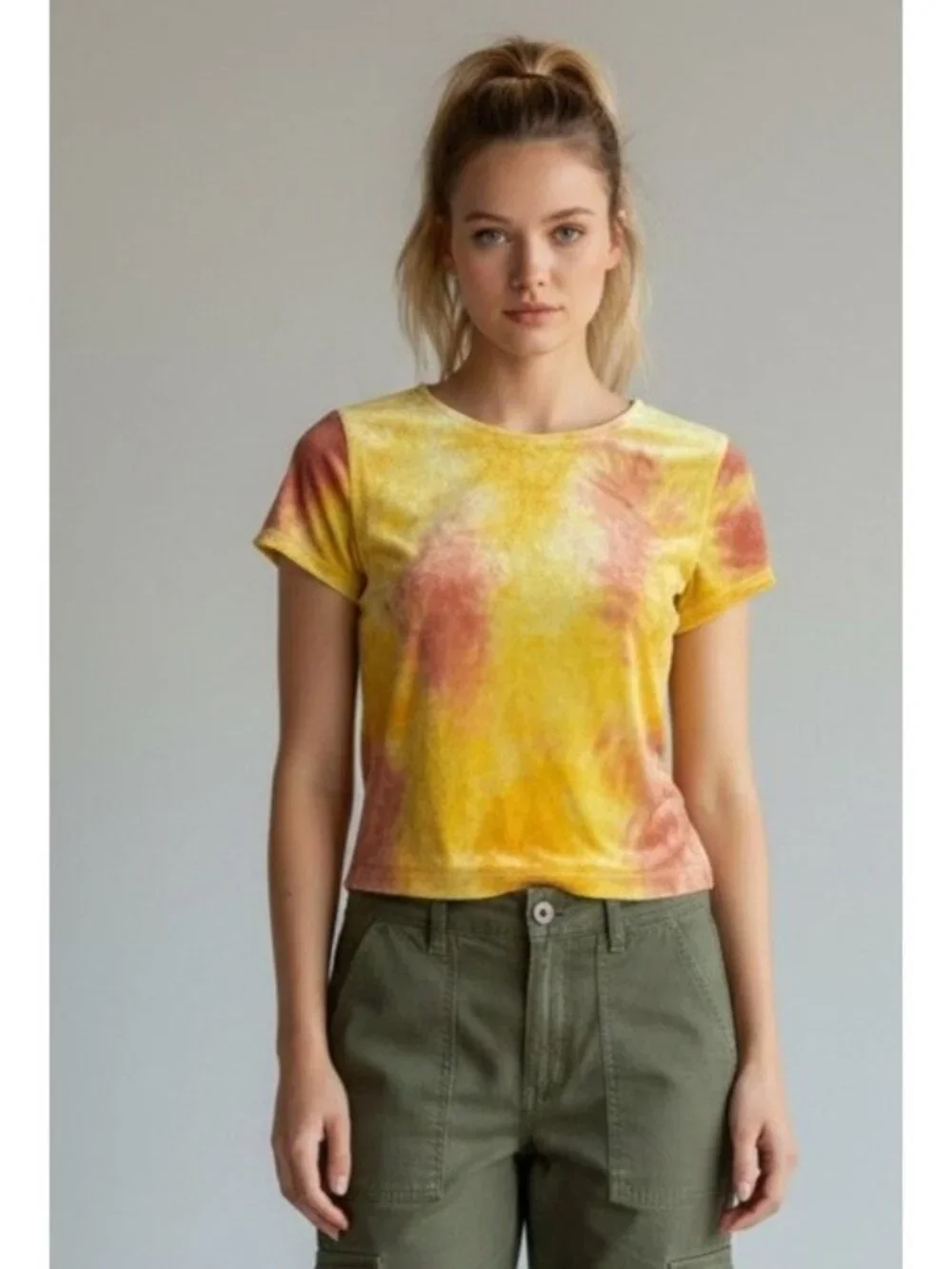 Free People Bright Eyes Velvet T-Shirt, Sunshine  Combo (yellow), Sz. XS